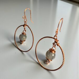 Labradorite & Twisted Copper & Sterling Silver Hoop Earrings