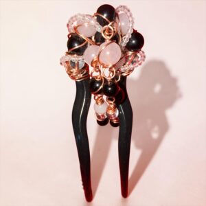 Obsidian, Rose Quartz, & Clear Quartz Hair Adornment