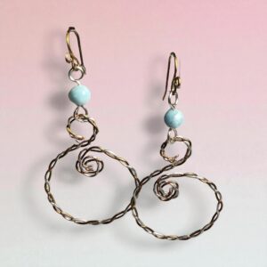 Larimar, Copper & Sterling Silver Earrings