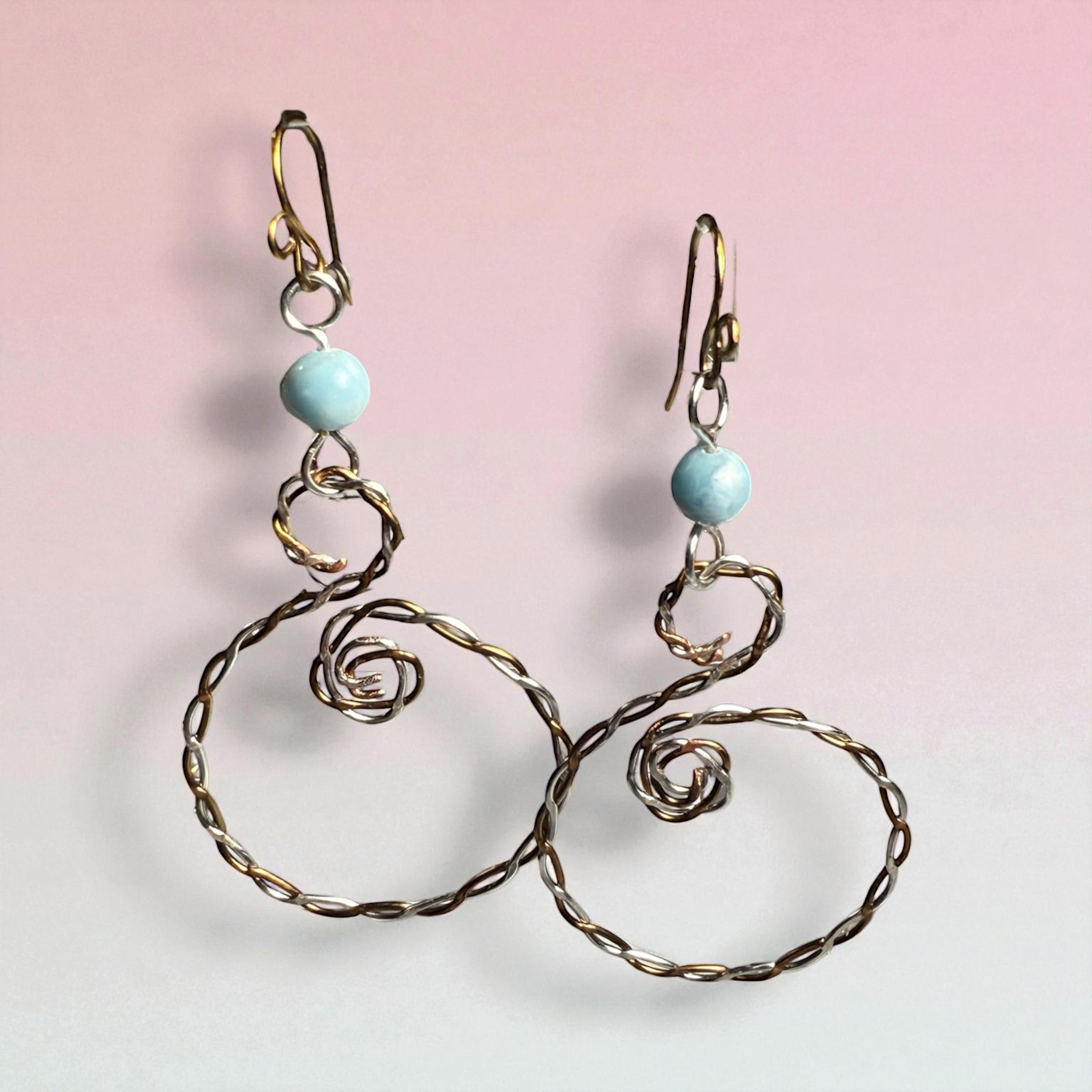 Larimar, Copper & Sterling Silver Earrings