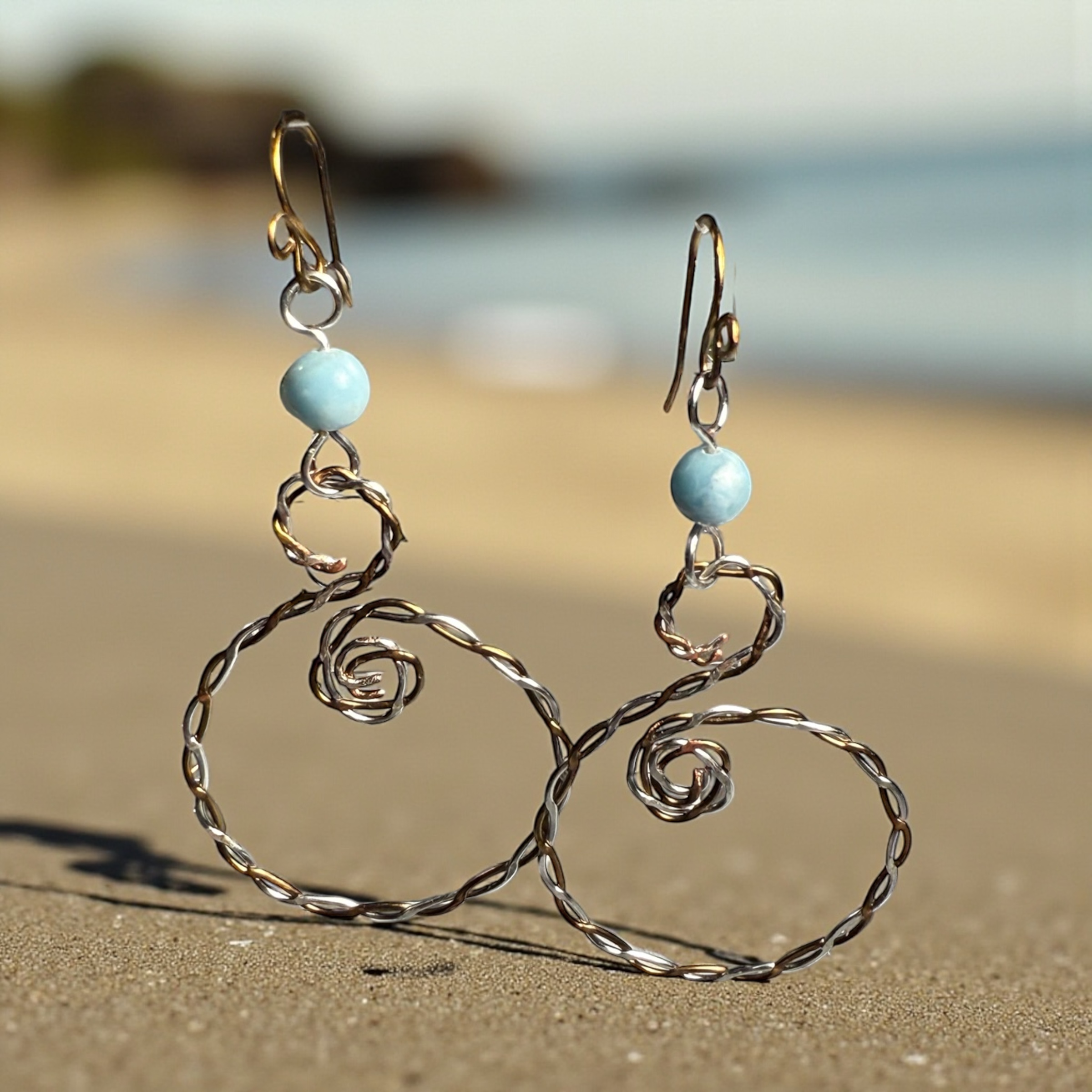Larimar, Copper & Sterling Silver Earrings - Image 3