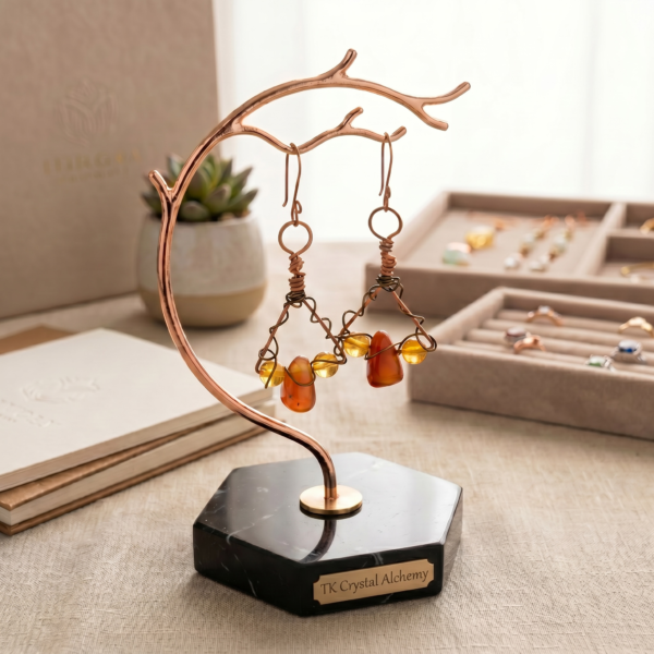 Carnelian & Citrine Triangle Twist with Copper Earrings
