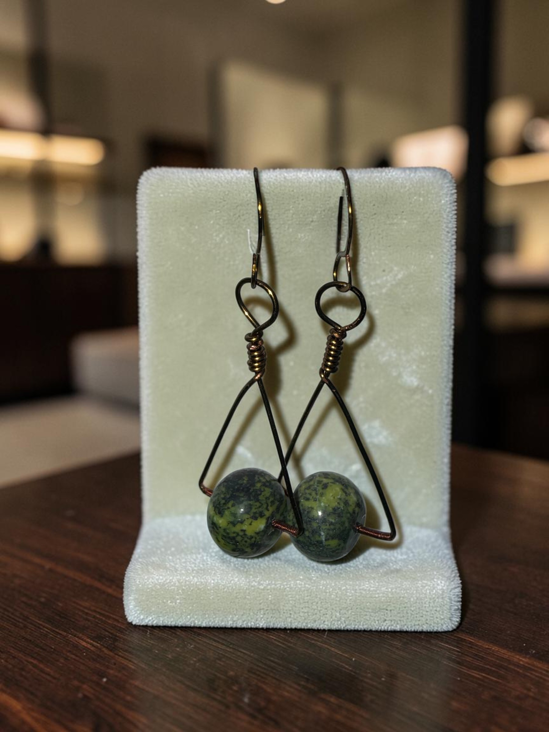 Green Jasper w/Antique Copper Earrings